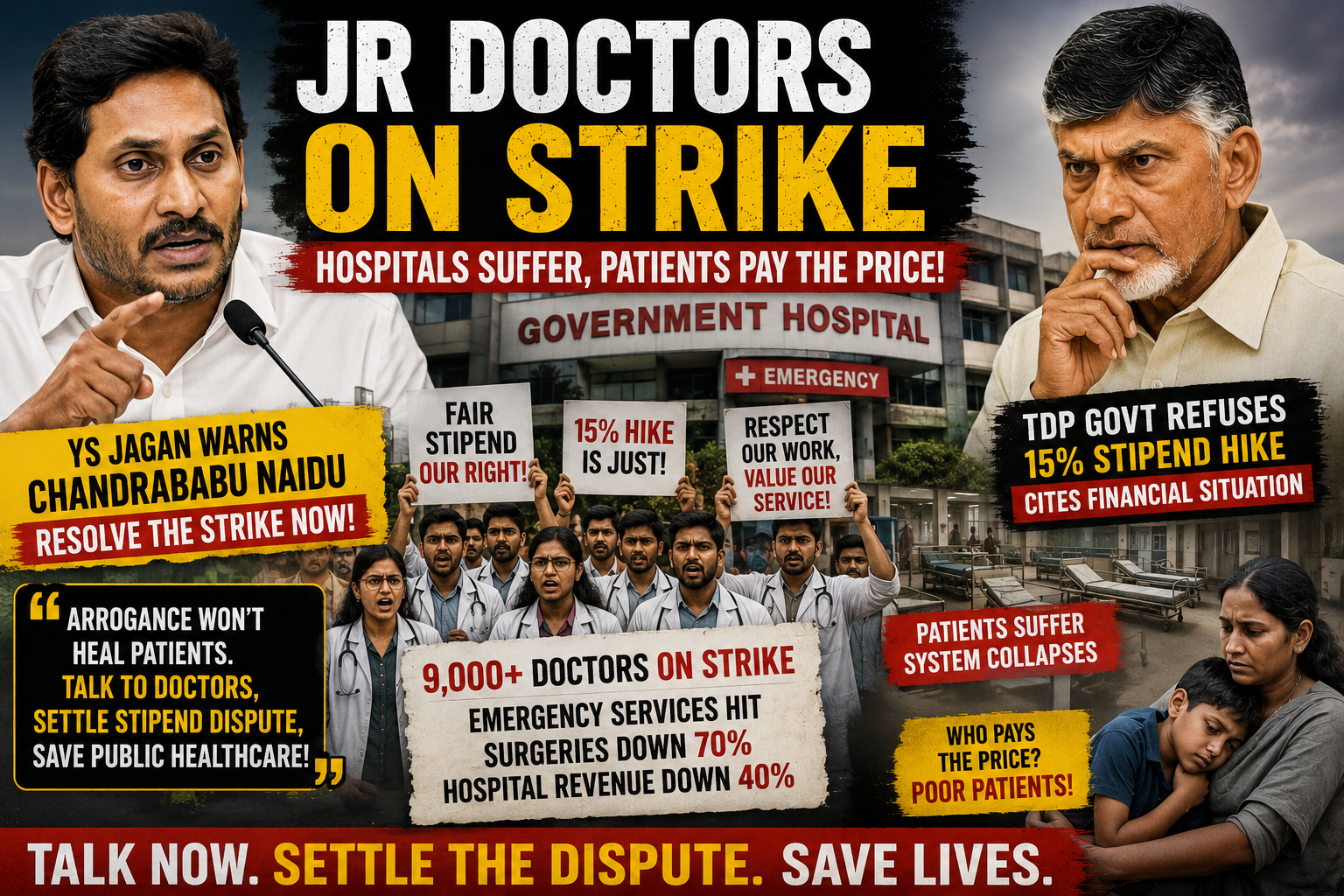Doctors Strike, Patients Suffer: Jagan Calls on Naidu to Resolve Stipend Dispute