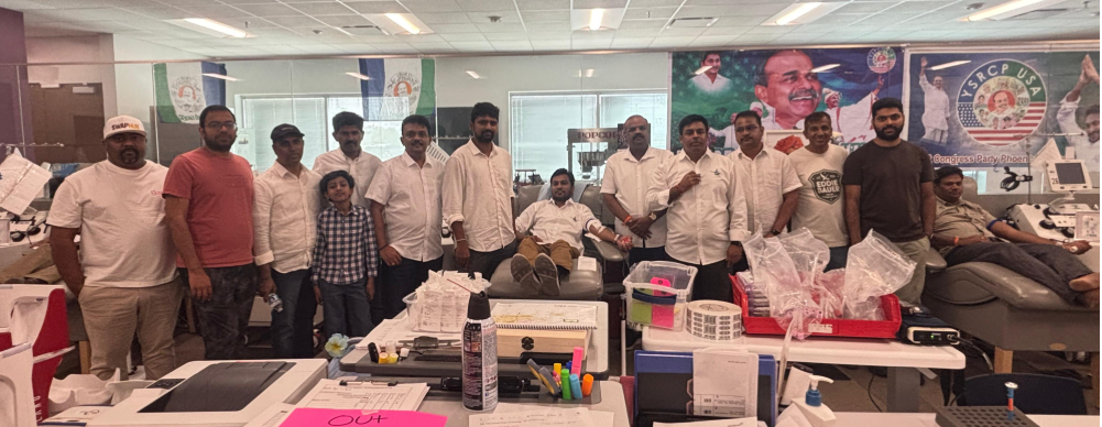 YSRCP Phoenix NRI Committee Holds Blood Donation Drive to Mark YSR Vardhanthi